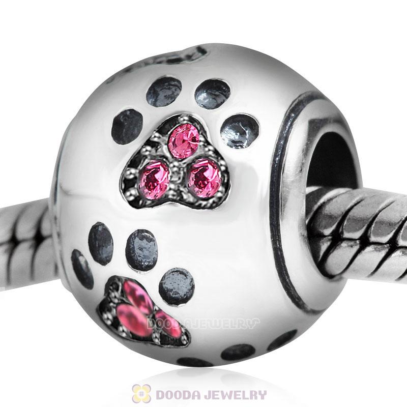 Dog Paw Print Charm Rose Crystal