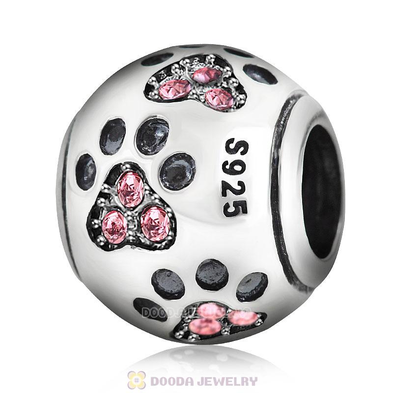Dog Paw Print Charm Pink Crystal