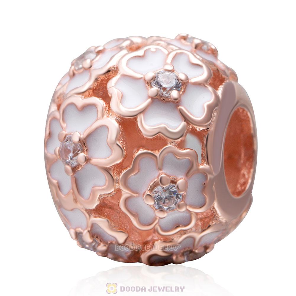 Rose Gold Primrose Meadow Charm with White Enamel