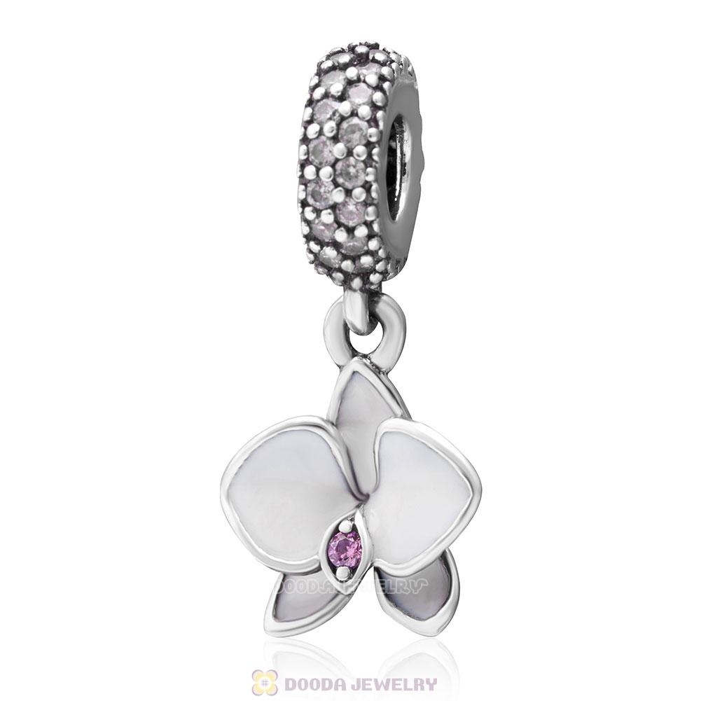 White Orchid Flower with Clear and Pink CZ Charm