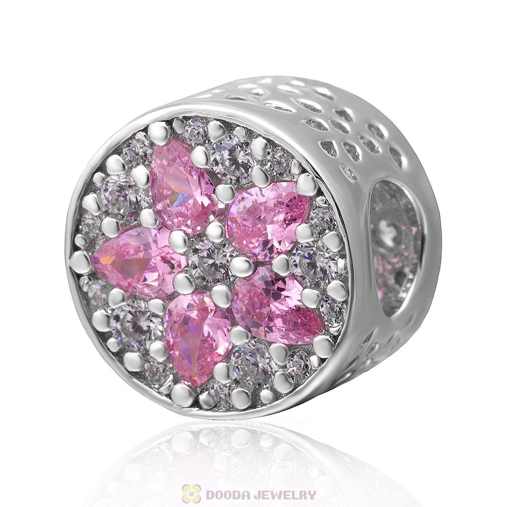 Pink Cubic Zirconia Flower Charm