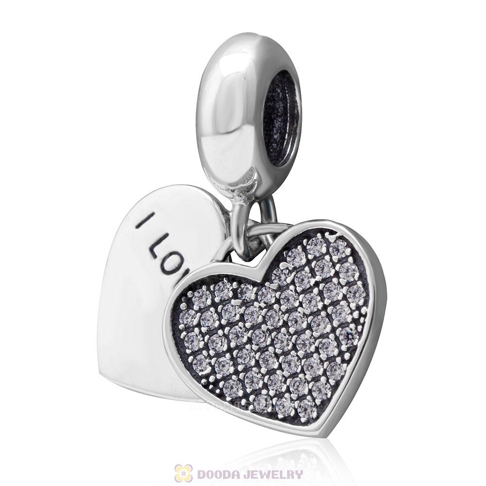 Clear Pave Heart I Love You Charms