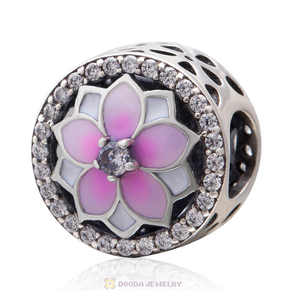 Magnolia flower Charm with Clear Cubic Zirconia