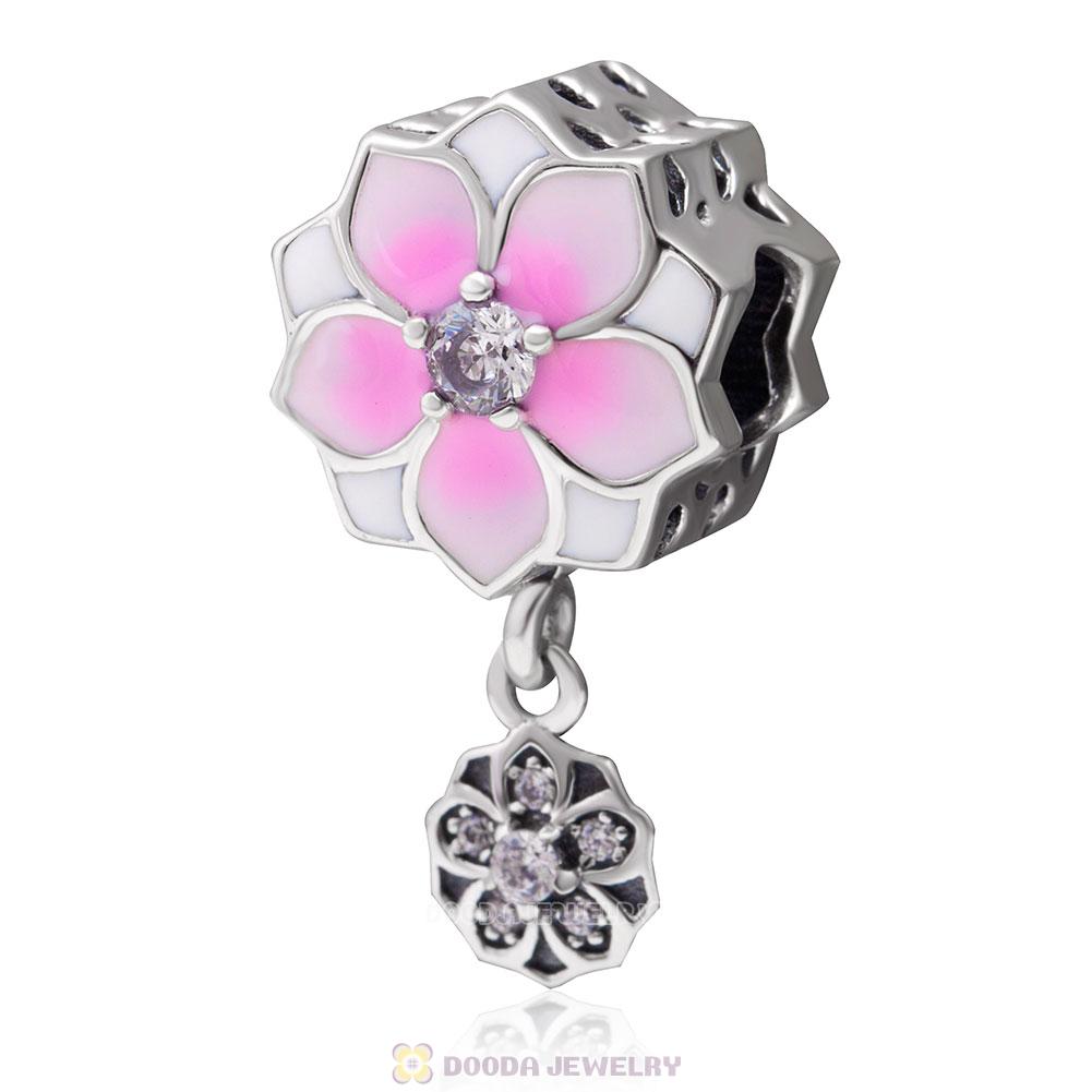 Magnolia flower Charm with Clear Cubic Zirconia
