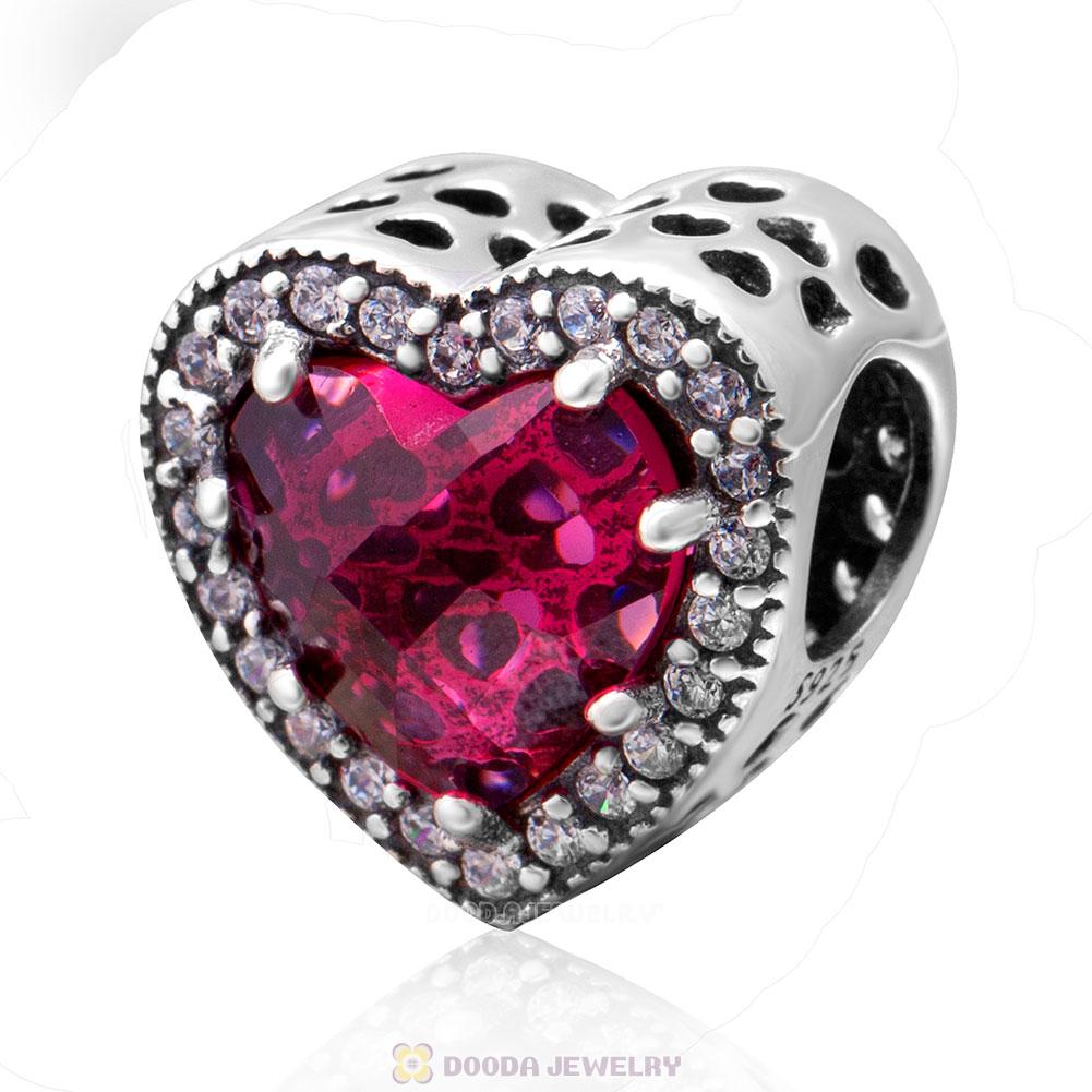 Radiant Hearts Charm with Cherry Red and Clear CZ