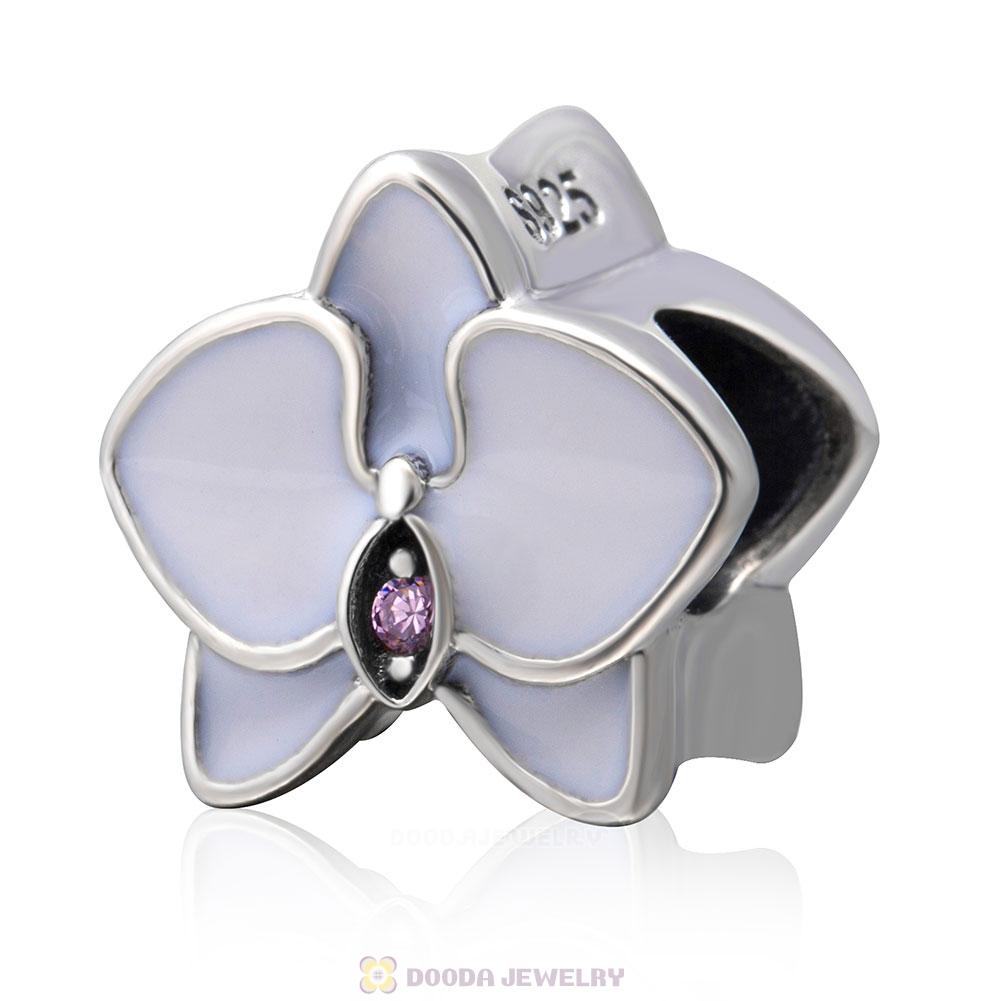 White Orchid Flower with Pink CZ Charm