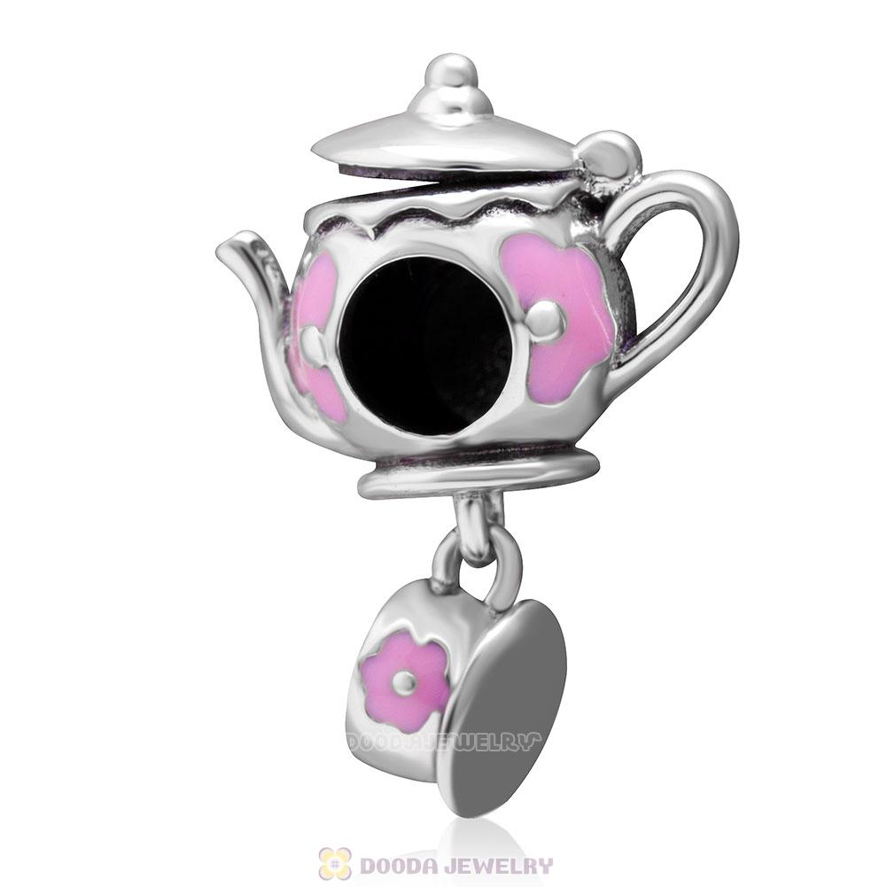 Teapot and Cup Charm Bead with Pink Enamel
