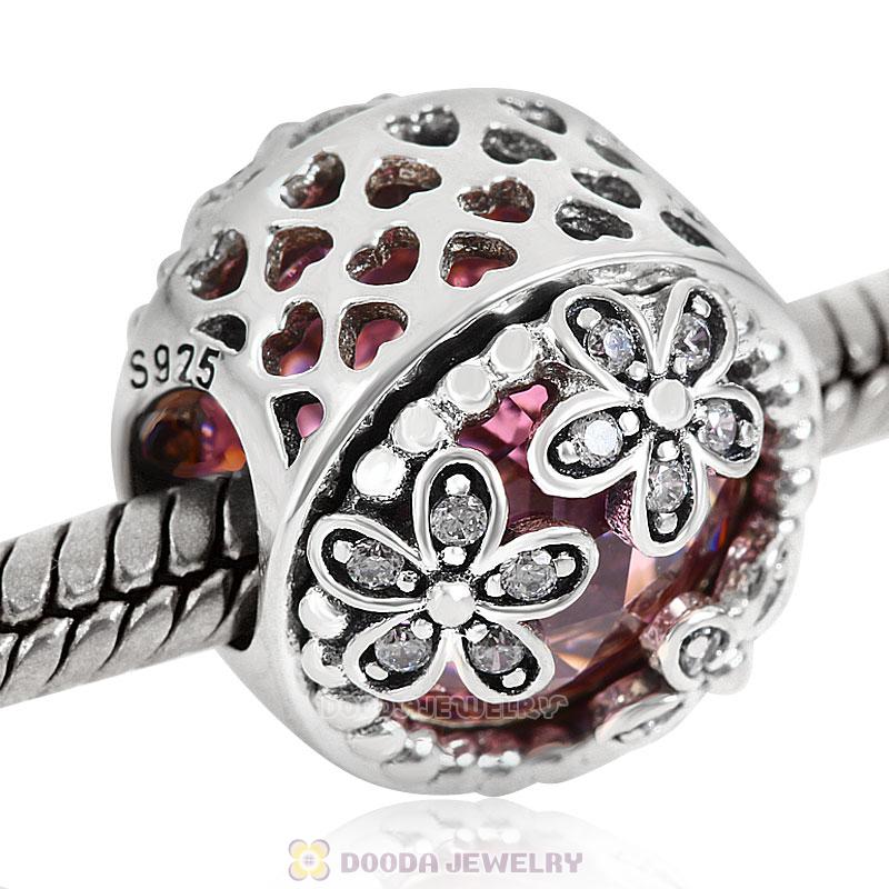 Dazzling Daisy Meadow Charm Pink Crystal and Clear CZ