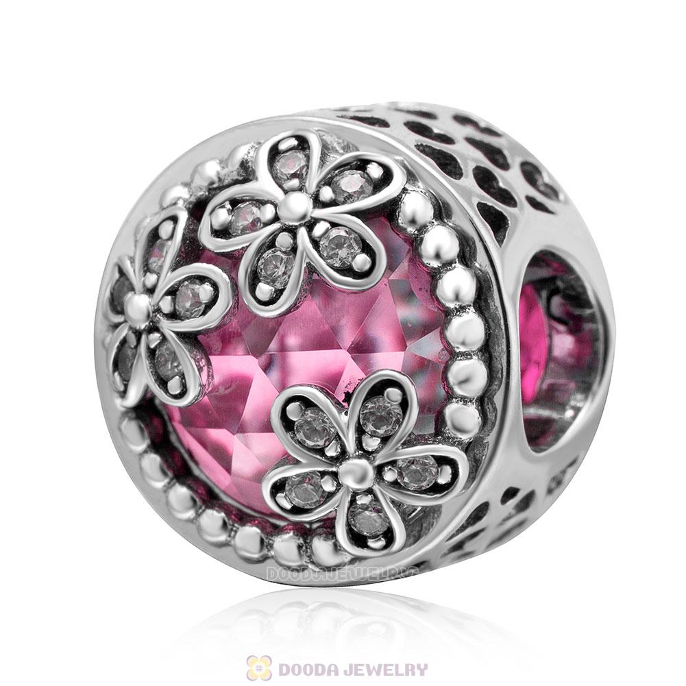 Dazzling Daisy Meadow Charm Pink Crystal and Clear CZ