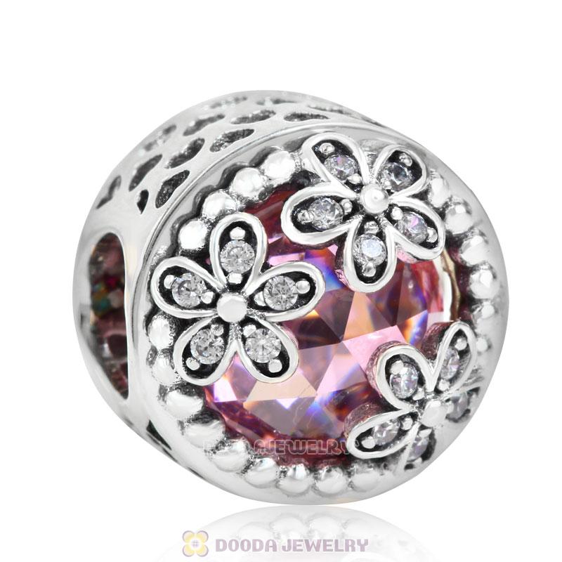 Dazzling Daisy Meadow Charm Pink Crystal and Clear CZ