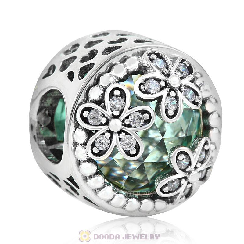 Dazzling Daisy Meadow Charm Lt Green Crystal and Clear CZ