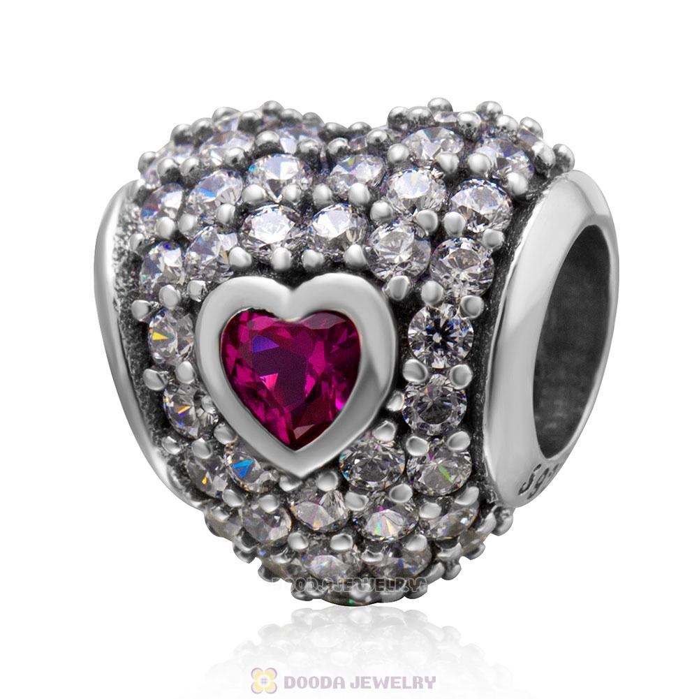 In My Heart Charm Bead with Fuchsia Clear CZ