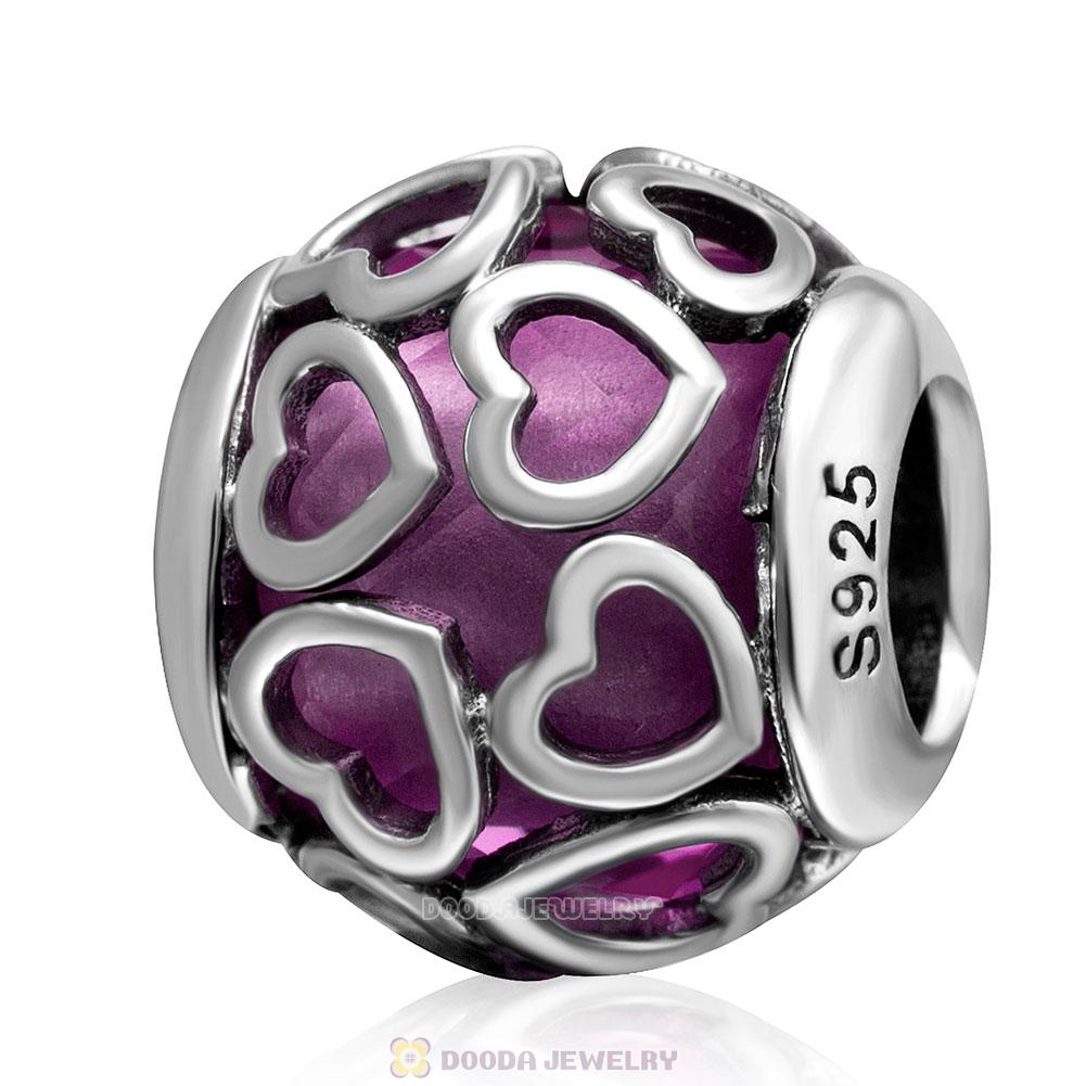 Encased in Love Charm Purple Rhinestones