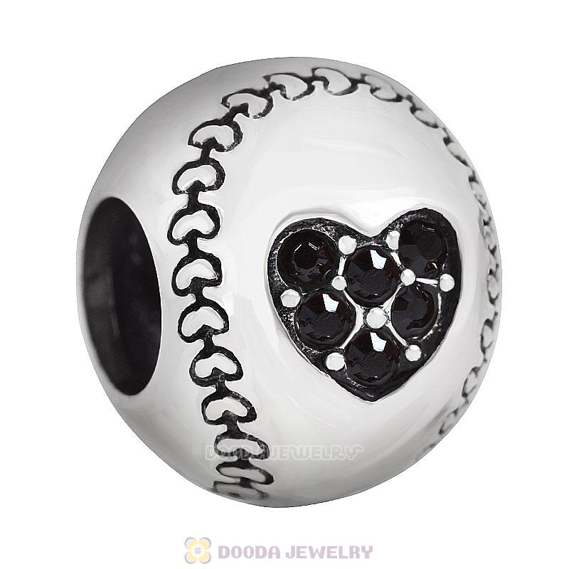 Black Austrian Crystal Love Baseball Beads 
