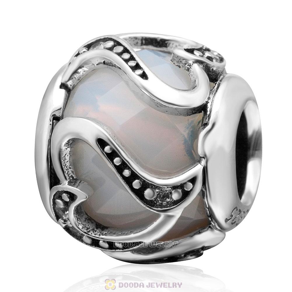Swirl Love Charm Opalescent White Rhinestones