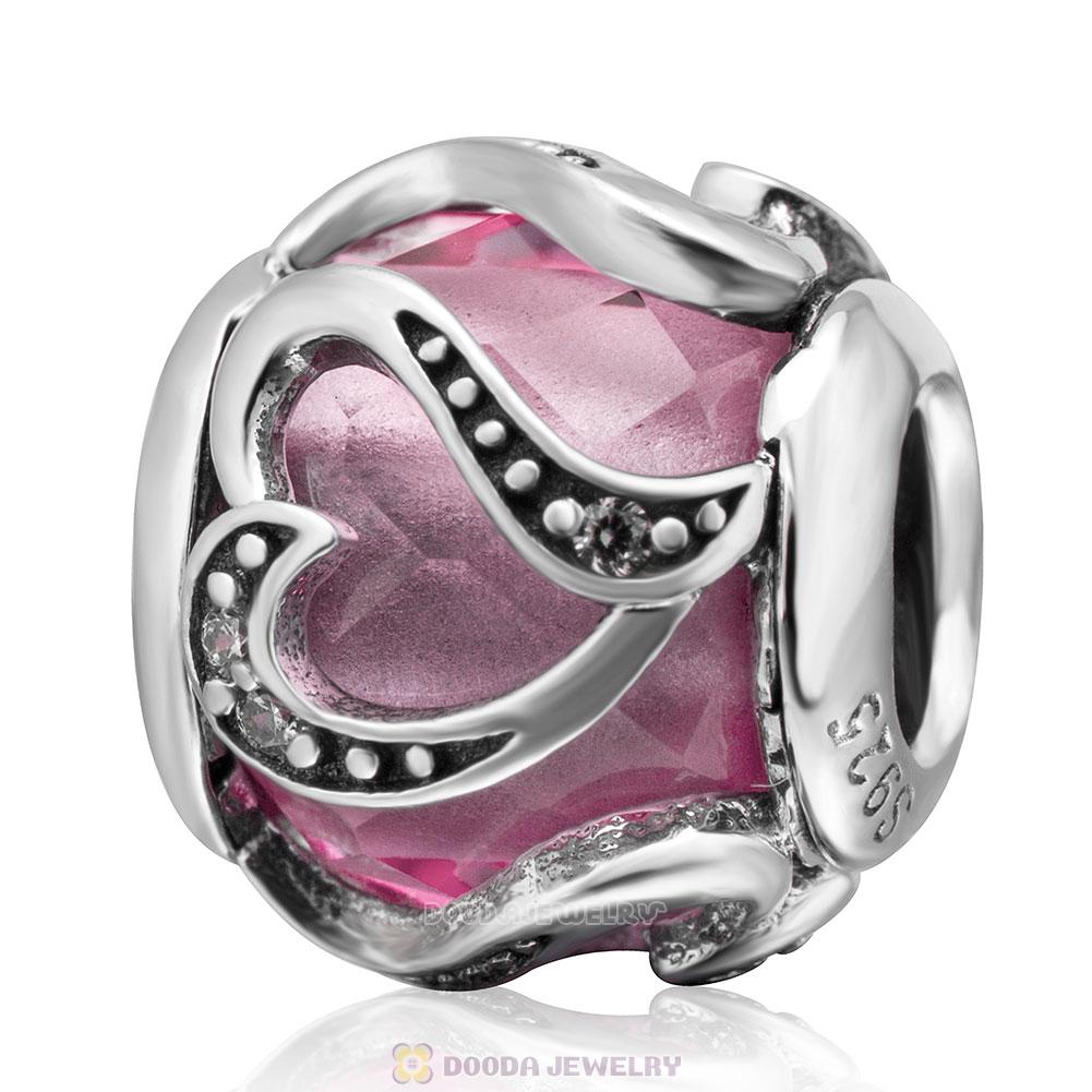 Swirl Love Charm Romance Pink Rhinestones