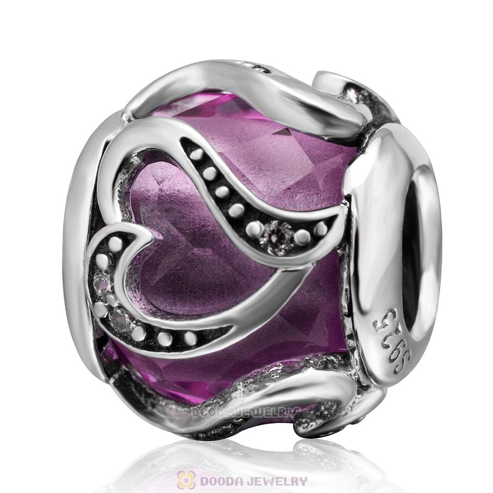 Swirl Love Charm Lt Purple Rhinestones