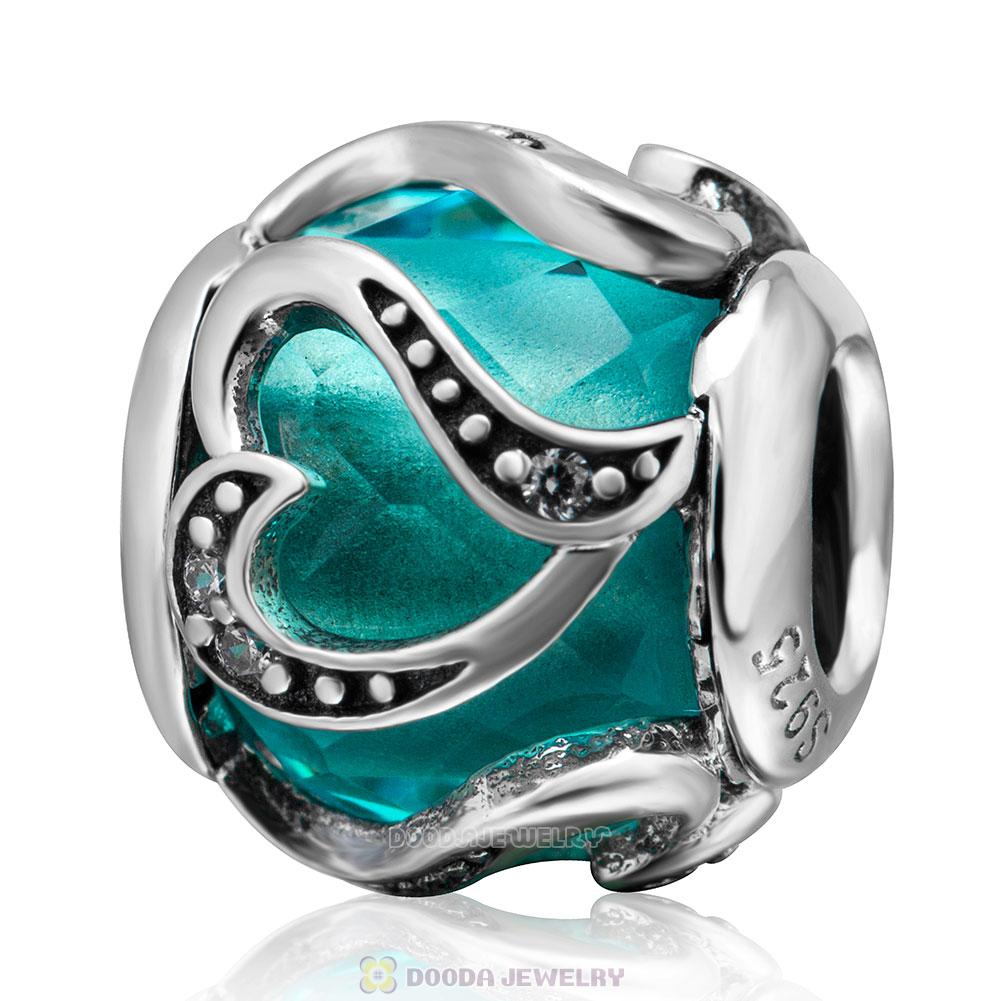 Swirl Love Charm Blue Zircon Rhinestones