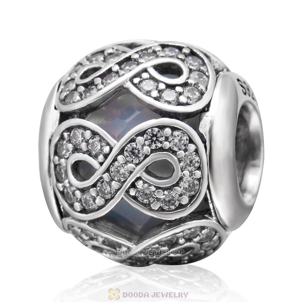 Forever Love Round Bead Charm White Rhinestones