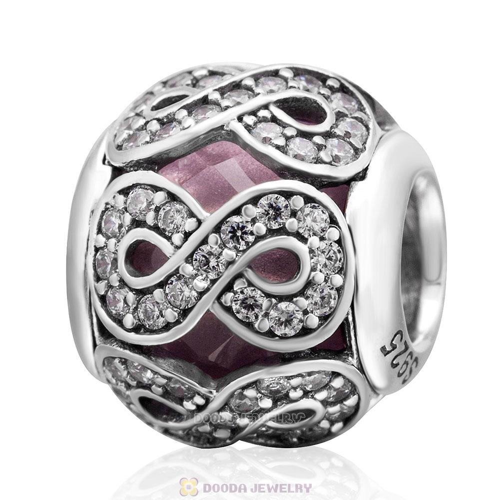 Forever Love Round Bead Charm Pink Rhinestones