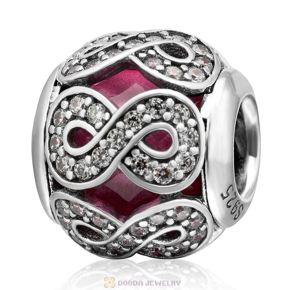 Forever Love Round Bead Charm Rose Rhinestones