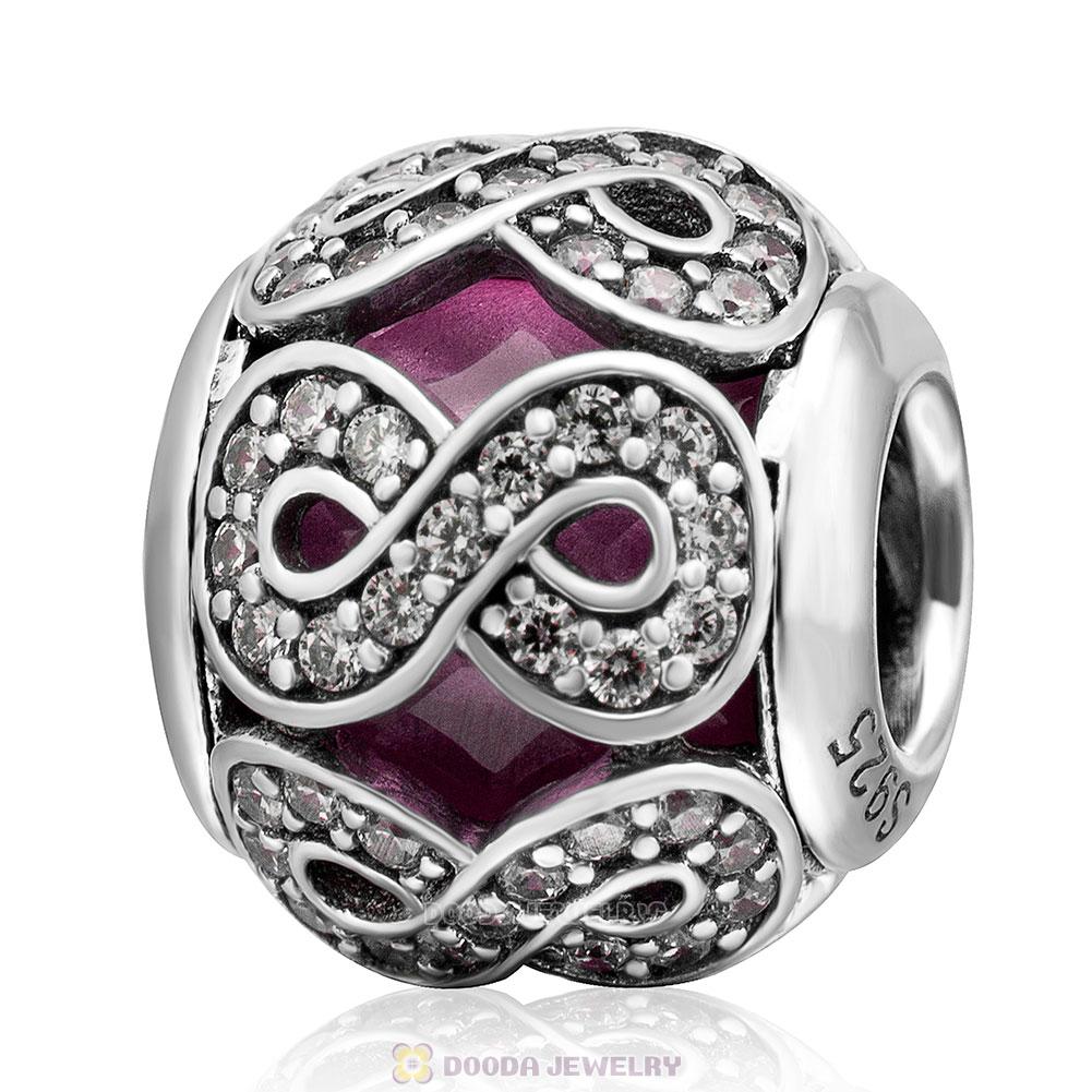 Forever Love Round Bead Charm Lt Purple Rhinestones