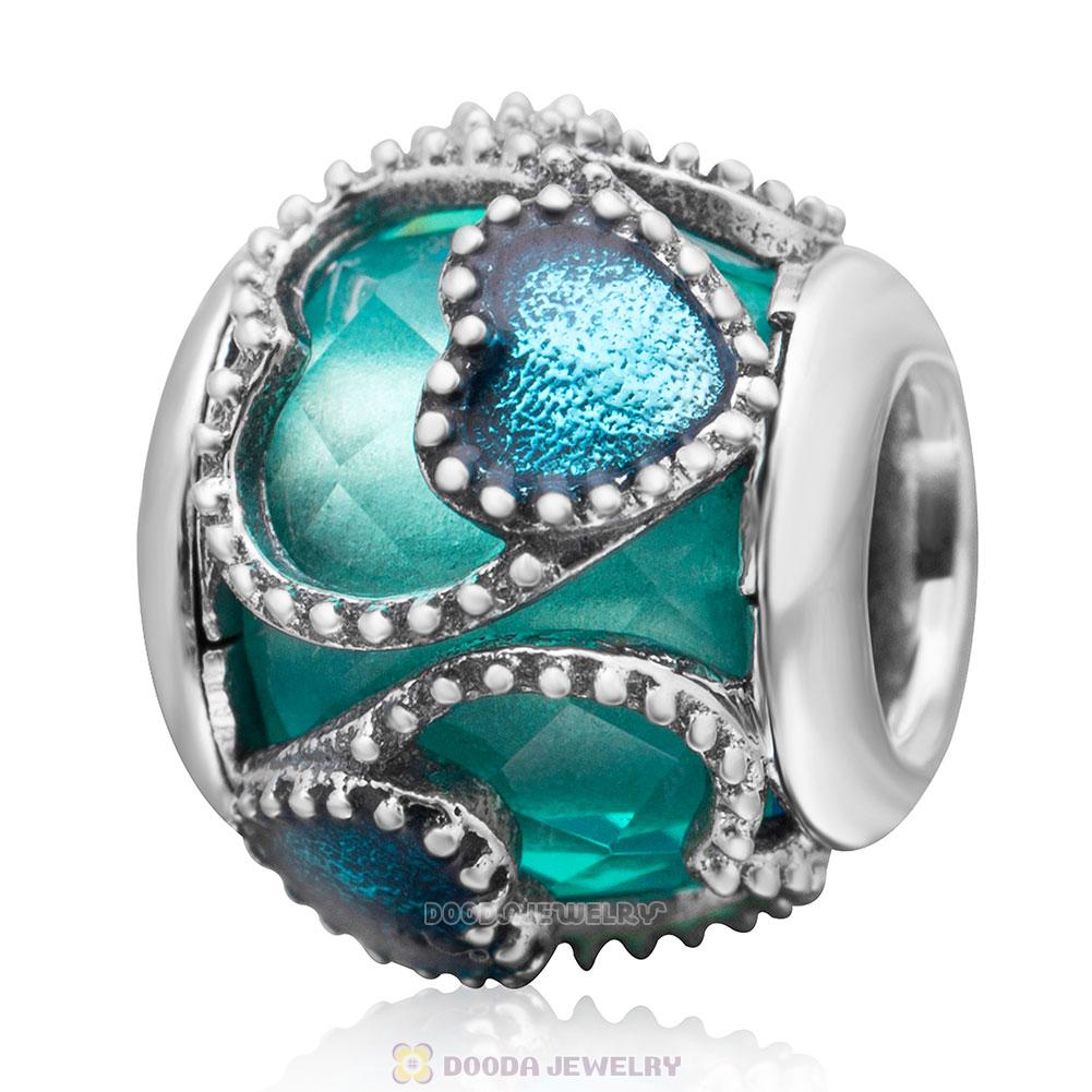 Love with Small Love Together Charm Blue Zircon Rhinestones