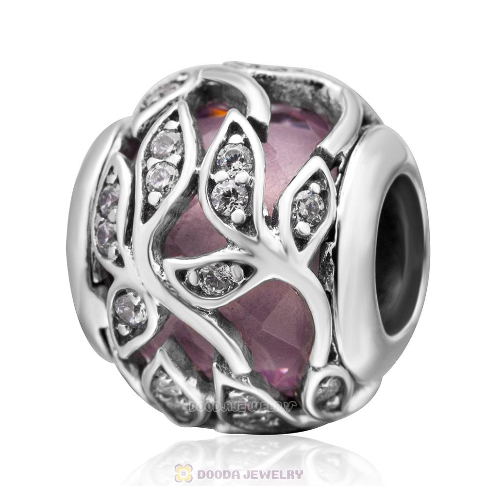 Pink Crystal Branches Charm with Clear CZ