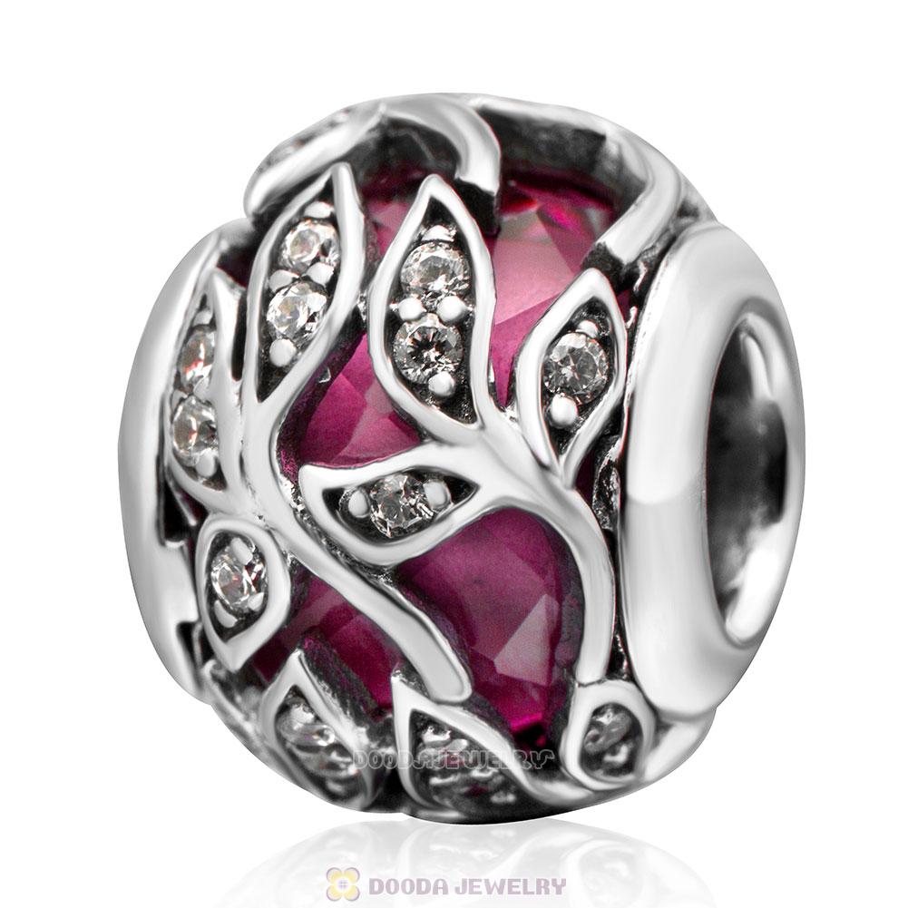 Rose Crystal Branches Charm with Clear CZ