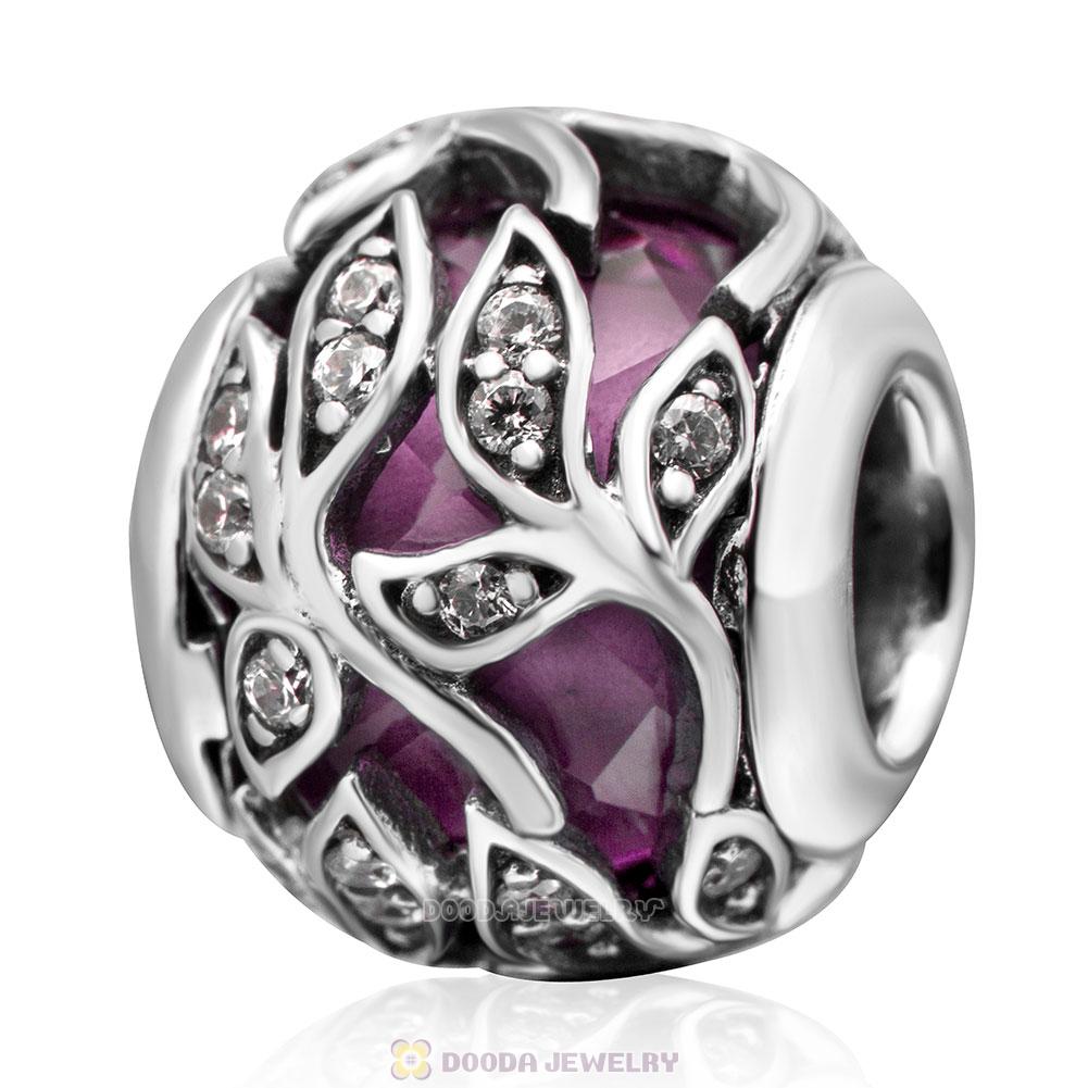 Lt Purple Crystal Branches Charm with Clear CZ