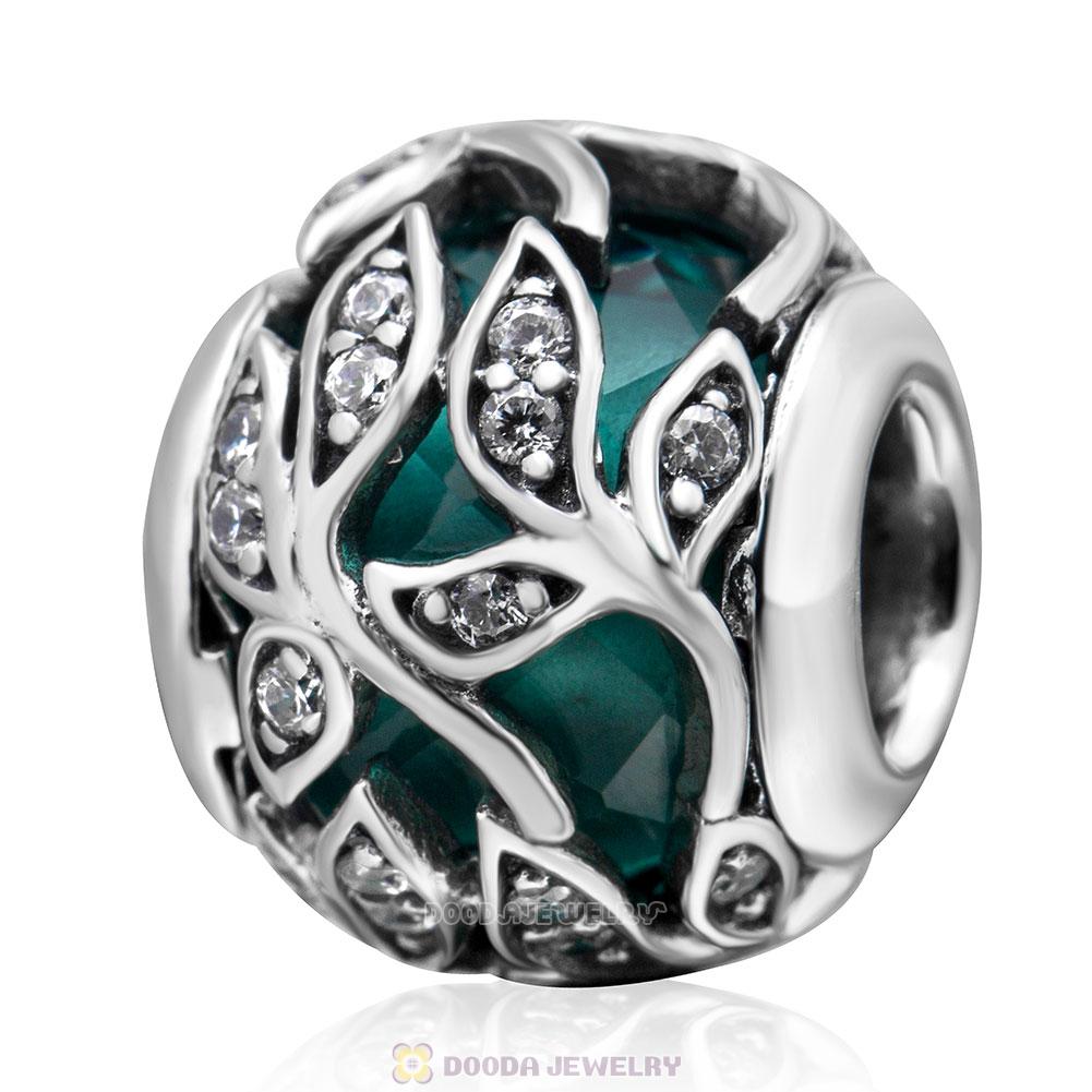 Blue Zircon Crystal Branches Charm with Clear CZ