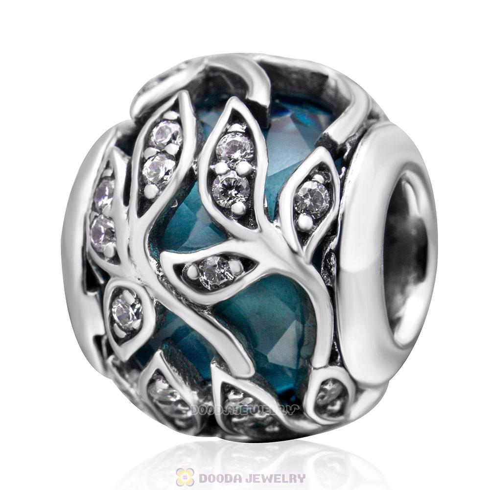 Lt Blue Crystal Branches Charm with Clear CZ