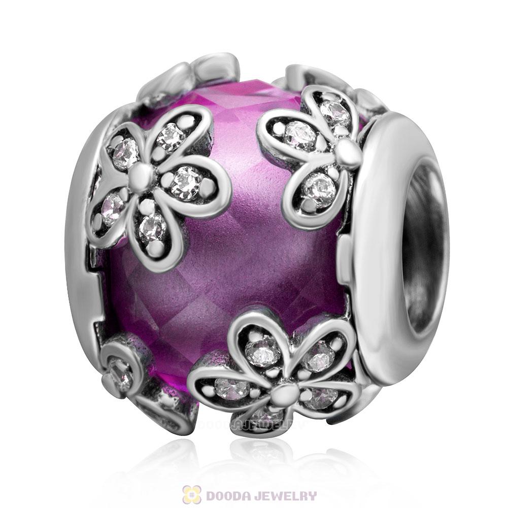 Dazzling Daisy Flower Charm Lt Purple Crystal and Clear CZ