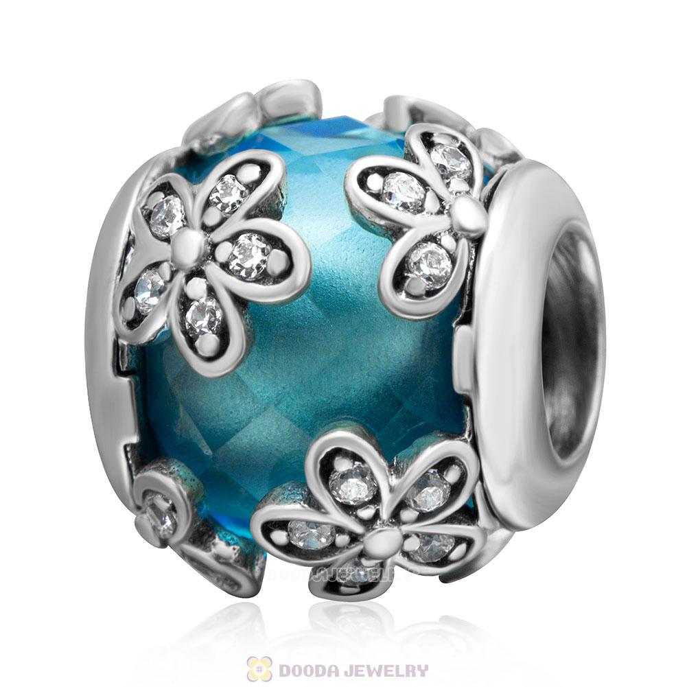 Dazzling Daisy Flower Charm Lt Blue Crystal and Clear CZ