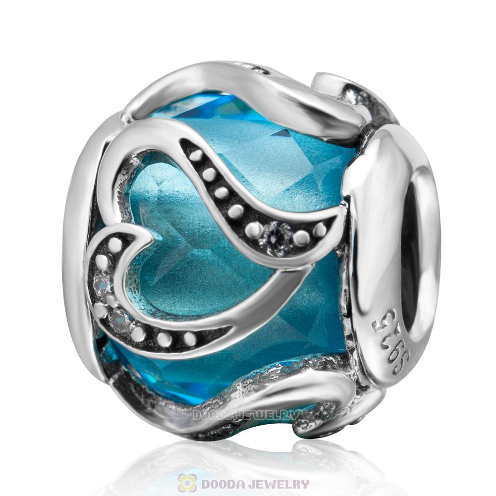 Swirl Love Charm Lt Blue Rhinestones
