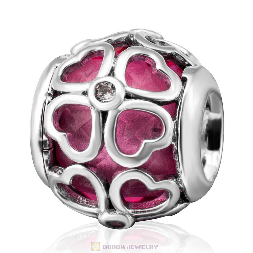 Rose Red Rhinestones Clover Shape Charm