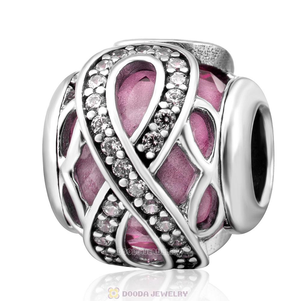 Sparkling Infinite Love Round Charm Pink Rhinestones