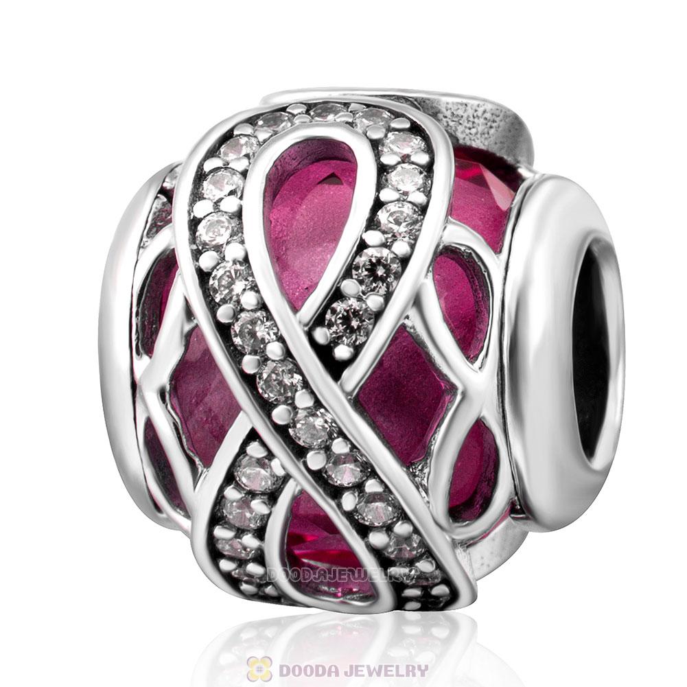 Sparkling Infinite Love Round Charm Rose Red Rhinestones
