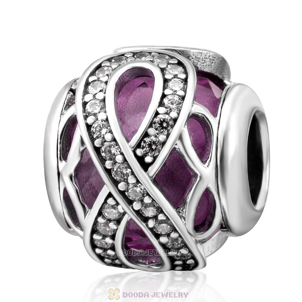 Sparkling Infinite Love Round Charm Purple Rhinestones