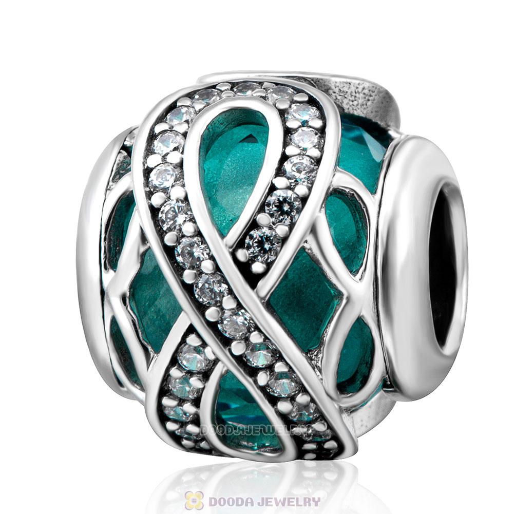 Sparkling Infinite Love Round Charm Blue Zircon Rhinestones