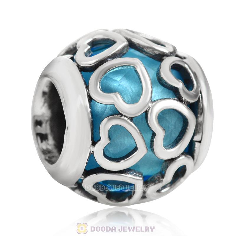 Encased in Love Charm Lt Blue Rhinestones