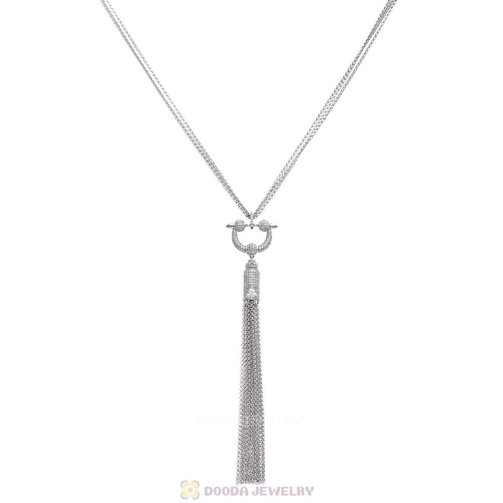 Sterling Silver Tassel Necklace with CZ