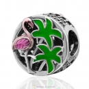 Tropical Flamingo Charm with Light Green CZ and Multi-Colored Enamel