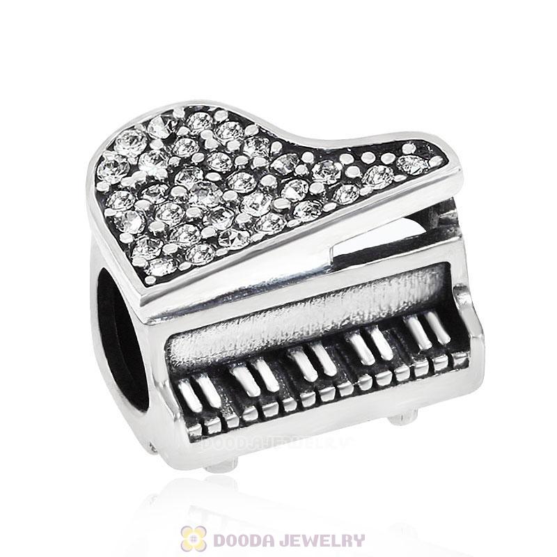 Music Piano Charm with Clear Austrian Crystal
