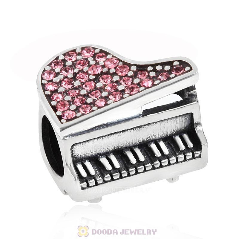 Music Piano Charm with Pink Austrian Crystal