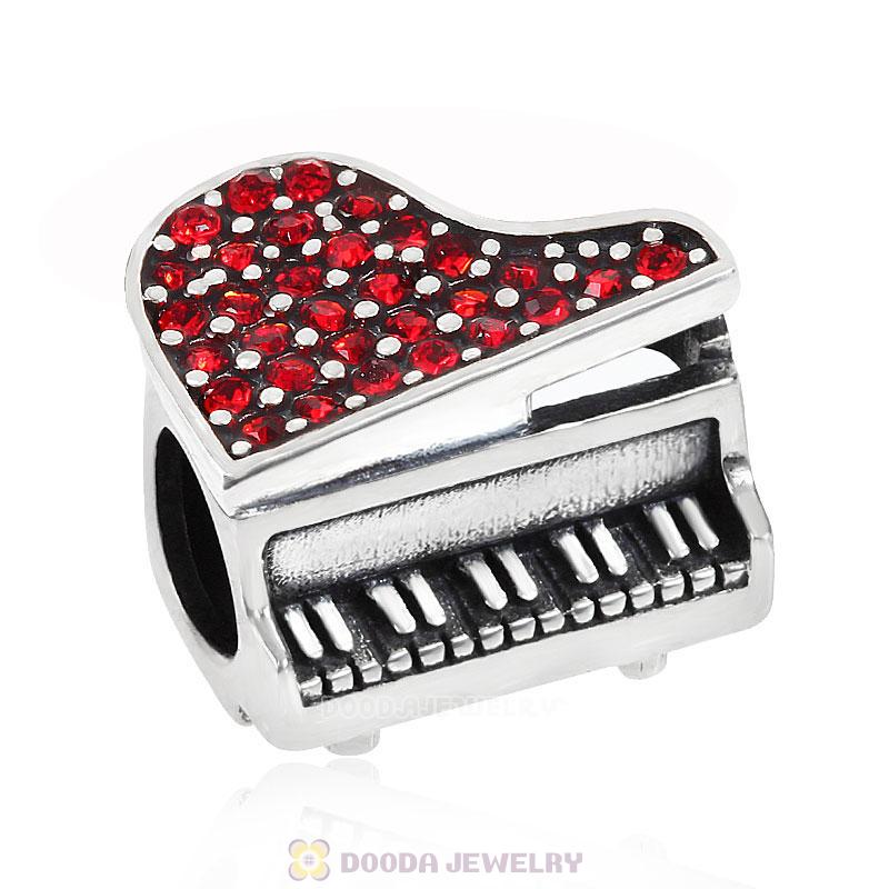 Music Piano Charm with Red Austrian Crystal