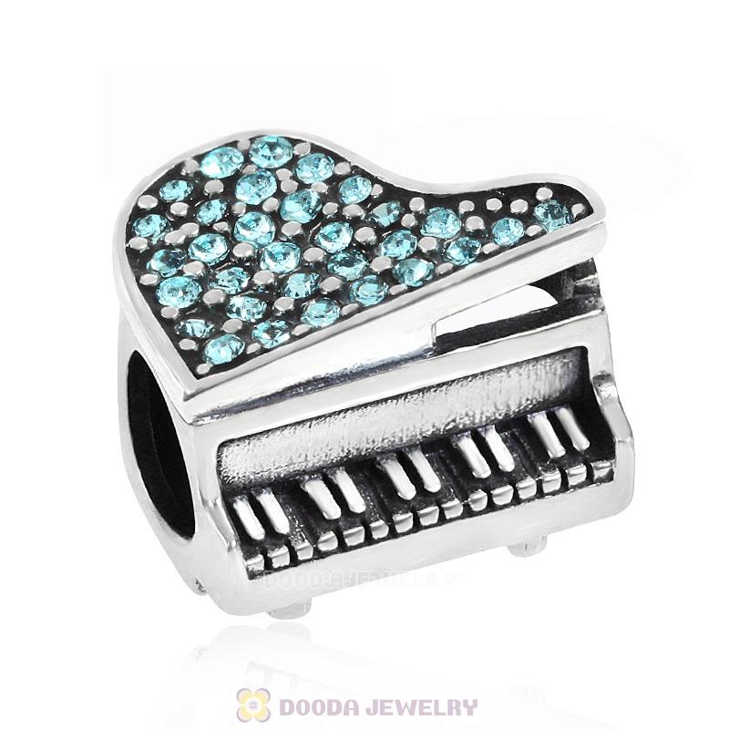 Music Piano Charm with Aquamarine Austrian Crystal