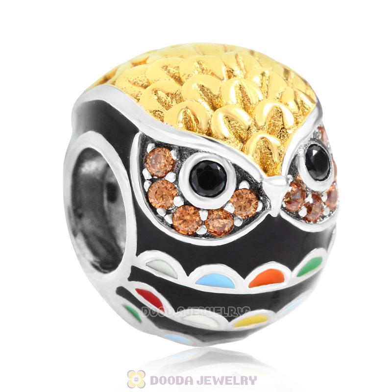 Animal Owl Charm with Champagne CZ