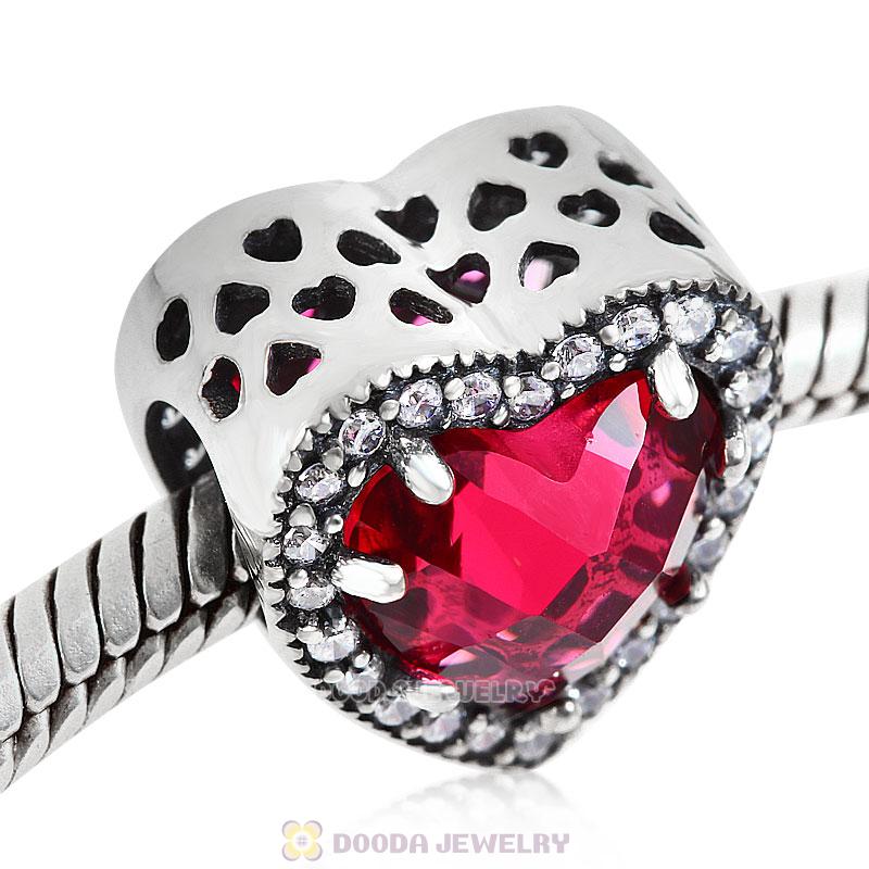 Radiant Hearts Charm with Cherry Red and Clear CZ