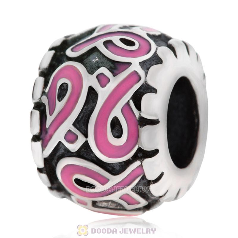 Sterling Silver European Cancer Charm Enamel Pink Ribbon Beads Wholesale
